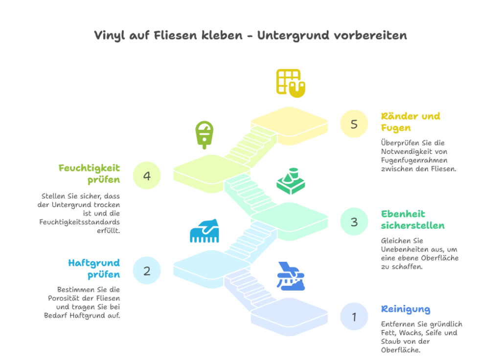 Vinyl auf Fliesen kleben - Untergrund vorbereiten  